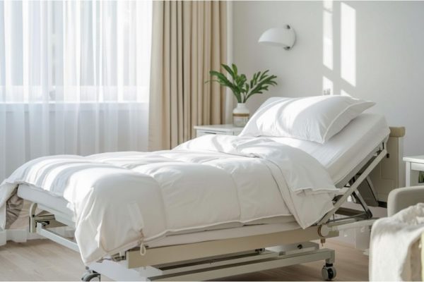 Zorgbed met schoon wit zorgtextiel voor intensief gebruik